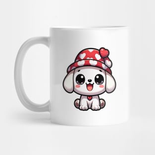 Cute Kawaii Valentine's Puppy with Love hearts Hat Mug